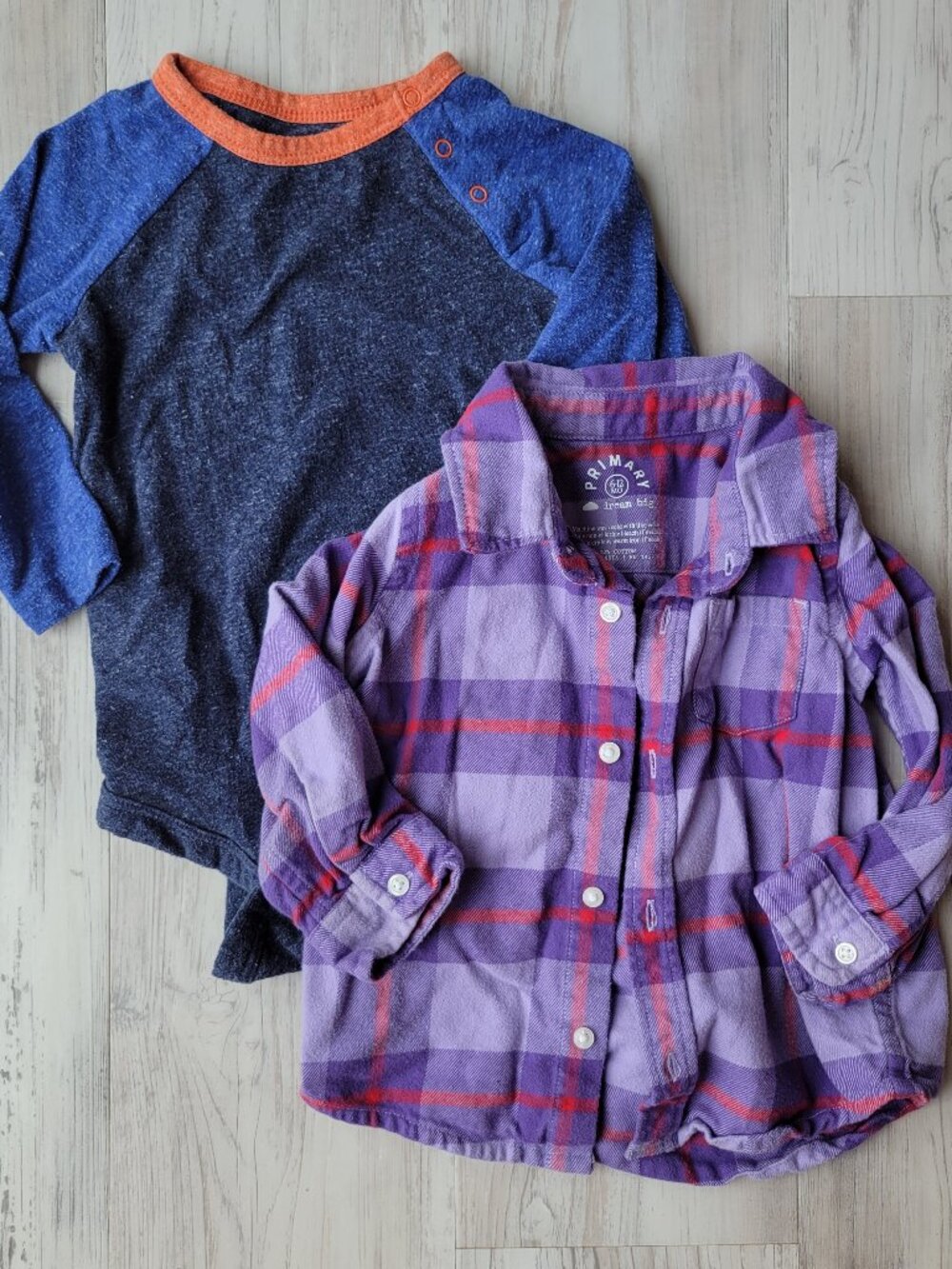 Primary Long Sleeve Bundle Purple Flannel Raglan Bodysuit 6+ Months